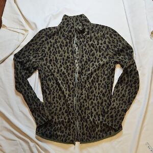Old Navy Olive Green Cheetah Zip Up Fleece Jacket Medium